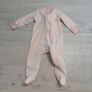 Sammy & Nat baby pink white striped Pima cotton footed sleeper 6 months